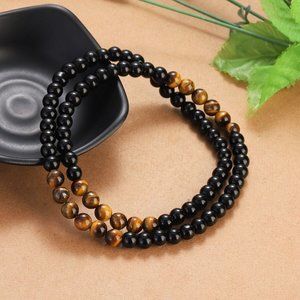 Genuine 8mm Black Onyx and Golden Tiger's Eye 32" Gems Bead Necklace Men/Women